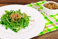 Arugula Salad with Germinated Grain in White Plate Royalty Free Stock Photo