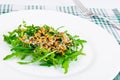 Arugula Salad with Germinated Grain in White Plate Royalty Free Stock Photo