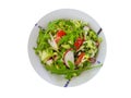 Arugula salad, radish, tomato plate isolated appetizer nutrition
