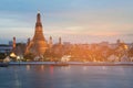 Arun temple river front at twilight, Bangkok Thailand