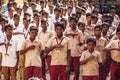 Indian Public school, children in school uniforms greeting new day