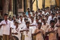 Indian Public school, children in school uniforms greeting new day