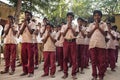 Indian Public school, children in school uniforms greeting new day