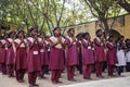 Indian Public school, children in school uniforms greeting new day