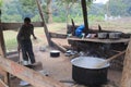 The kitchen of a poor rural school. At the stake is preparing the African national porridge of corn - Ugali