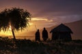 Arusha, Tanzania on 1st June 2019. Family with masai walking at sunrise at there house