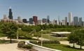Arvey Field in Grant Park and Chicago skyscrapers at the backgr Royalty Free Stock Photo