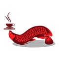 Arowana fish carries hot coffee vector. Vector Illustration on white background Royalty Free Stock Photo