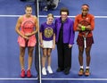 Aryna Sabalenka of Belarus (L) and Coco Gauff of USA before women singles final match against at the 2023 US Open