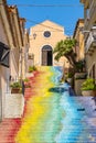 Arzachena, Sardinia; Italy - Famous stairs of Saint Lucia leading to the Church of Saint Lucia - Chiesa di Santa Lucia - in