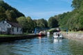 Pleasure boats at the eastern entrance to the tunnel in the Marne-Rhine Canal