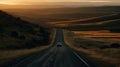 A car drives down a winding road fading into the distance created with Generative AI