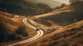 A car drives down a winding road fading into the distance created with Generative AI