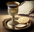 As a Christian, Holy Communion is celebrated with unleavened bread, wine in a chalice, and other symbols of Jesus Christ Royalty Free Stock Photo