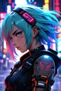 a woman with a tattoo on her ear on her face Neon Shadow Cyberpunk Huntress