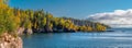 The Brilliant Fall Colors of Minnesota`s North Shore of Lake Superior in a Panoramic View Royalty Free Stock Photo