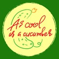 As cool as a cucumber - handwritten funny motivational quote. American slang, urban dictionary