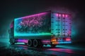 Cargo truck with glowing lights on the road at night Royalty Free Stock Photo