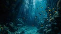 As darkness falls the underwater world comes to life creating a magical and serene atmosphere. 2d flat cartoon Royalty Free Stock Photo