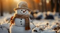Winter\'s Awakening: Closeup Snowman in Morning Sunlight
