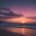 Purple sunset over the ocean on the beach. Royalty Free Stock Photo