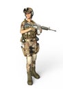 Soldier Female with Rifle. 3D Illustration