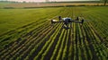 as drones hover over vast fields, monitoring crop health and optimizing yields in a realistic depiction of modern