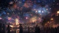 As the fireworks light up the sky the atmosphere is filled with cheers and chatter. Everyone is in a festive mood Royalty Free Stock Photo