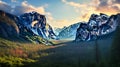 Sunrise at the tunnel View vista point at Yosemite National Park Royalty Free Stock Photo