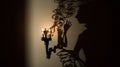 A candle flickers casting dancing shadows on the wall created with Generative AI