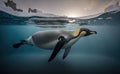 An emperor penguin swims through the cold waters in Antarctica generative AI