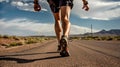 Legs of runner running along a country road