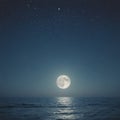 A moonset over the ocean with stars.