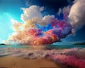 Colorful Smoke and Clouds Rising from the Sea