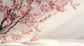 As if plucked from a tranquil Japanese garden the white podium stands adorned with delicate cherry blossom branches. The Royalty Free Stock Photo