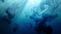 As if on an underwater voyage inky particles form a misty blur while gracefully diffusing in every direction..