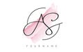 Handwritten AS A S Letters Logo with Pink Pastel Watercolor Brush Stroke Concept