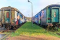 As, Limburg, Belgium. December 17, 2023. Front view of passenger cars on two disused train tracks Royalty Free Stock Photo