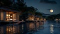As the moon rises and shines its silvery light over the floating bungalows guests are lulled into a state of deep Royalty Free Stock Photo