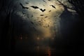 As night falls, bats silent wings cast eerie shadows on twilight