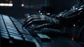 As the robotic hand swiftly types on the keyboard. AI Generative Royalty Free Stock Photo