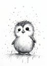 Whimsical Winter: A Fluffy Bird\'s Snowy Adventure in Grey Scale