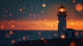 As the stars le above the lighthouses strong silhouette remains a steadfast beacon of comfort and security. 2d flat