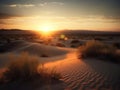 A sunset over a desert landscape with sand dunes created with Generative AI Royalty Free Stock Photo