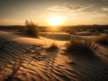 A sunset over a desert landscape with sand dunes created with Generative AI Royalty Free Stock Photo