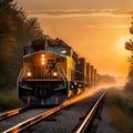 As the sun dips below the horizon, the cargo train glides gracefully forward, a silent witness to the beauty of the evening