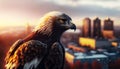 Guardian of the Urban Jungle: Majestic Eagle Ruling the Rooftops at Sunset. Generative AI