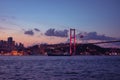 The glow of sunset on the July 15 Martyrs\' Bridge: A bridge between continents, Istanbul, Turkey