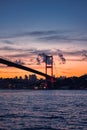 The glow of sunset on the July 15 Martyrs' Bridge: A bridge between continents, Istanbul, Turkey Royalty Free Stock Photo