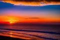 The sea at sunset with calming waves and orange and blue skies generated by ai Royalty Free Stock Photo